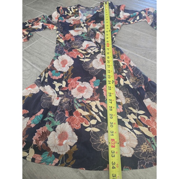 Lulus So Splendid Navy Blue Floral Satin Long Sleeve Wrap Dress - Picture 5 of 7